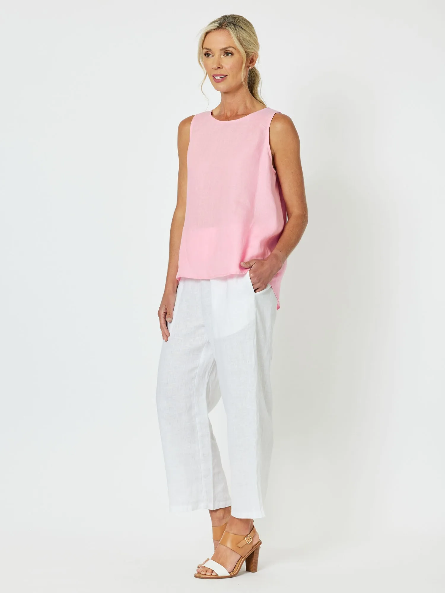 Lara Linen Wide Leg Pant - White